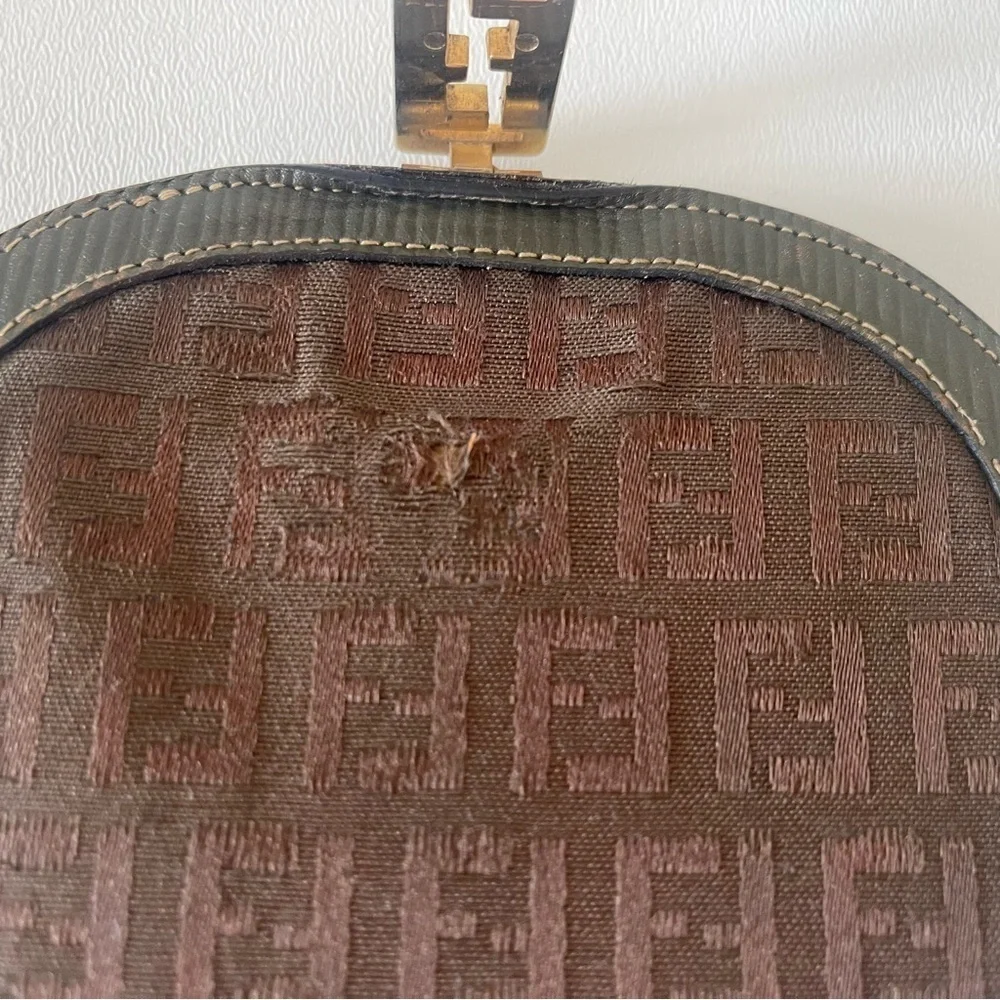 Fendi Wallet Zucca Demi-Lune Bi-Fold Coin Purse Vintage Luxury Brown Green